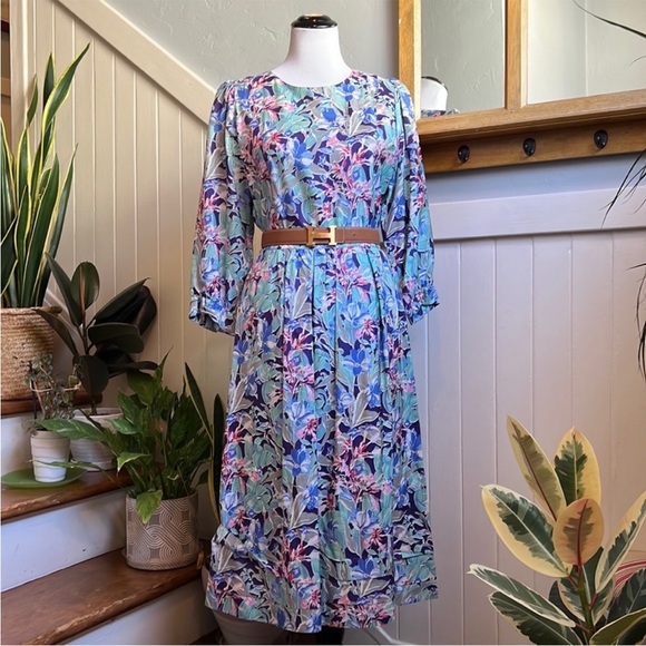Rare Vintage Liberty of London All Silk Vibrant Floral Print Dress - Picture 7 of 15